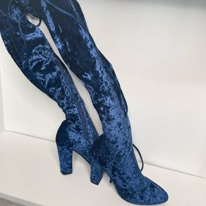 Over the knee blue heels